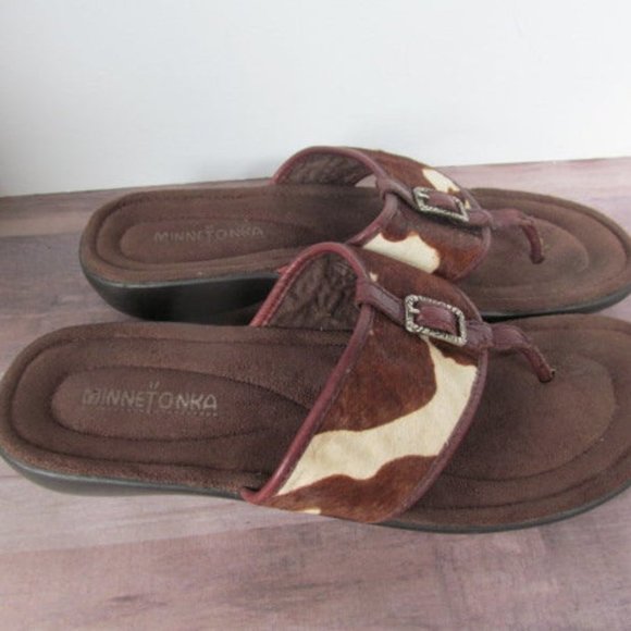 Minnetonka Leather Sandals sz 10 Sandals Pony Hair - Picture 1 of 7